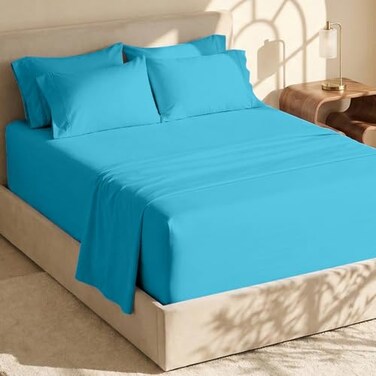 Hearth &amp; Hearth Harbor Extra Deep Pocket Queen Sheets Sets Fits Mattress 1824 Inches Deep Extra Deep Pocket Sheets 6 Piece Queen Size Beach Blue