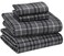 RUVANTI Flannel Sheets Full Size 100 Cotton Double Brushed Bed Sheets Set Deep Pockets 16 Inches All Seasons Breathable Extra Soft Full Sheets Warm Cozy 4 Piece Grey Plaid
