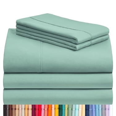 LuxClub 5 PC Split King Sheet Set Bed Sheets Deep Pockets 18 Eco Friendly Wrinkle Free Cooling Sheets Machine Washable Hotel Bedding Silky Soft Light Teal Split King