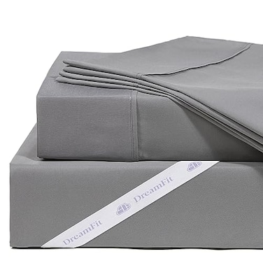 DreamFit DreamChill Cooling Bamboo Sheets for Hot Sleepers with Elastic Corner Straps 20 inch Extra Deep Pocket Breathable Silky Soft 100 Crafted in USA Queen Sheet Set Gray