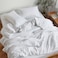 Sijo Stone Washed Organic French Linen Bed Sheet Set GOTS Best Cooling Linen Sheet Award by Sleep Foundation 4 Piece 2 Pillowcases 1 Fitted and 1 Flat Snow King