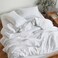 Sijo Stone Washed Organic French Linen Bed Sheet Set GOTS Best Cooling Linen Sheet Award by Sleep Foundation 4 Piece 2 Pillowcases 1 Fitted and 1 Flat Snow King