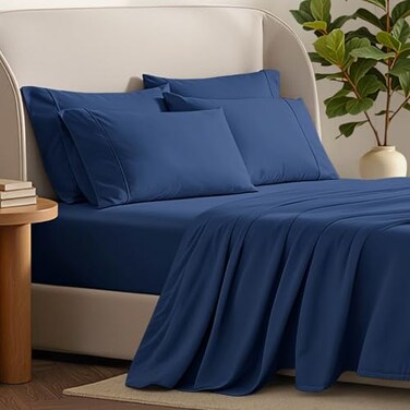 Bare Home Hotel Luxury King Sheet Set Extra Soft 6 Piece Set Deep Pockets Easy Fit Cooling Breathable Wrinkle Fade Stain Resistant Includes 4 Pillowcases King Dark Blue