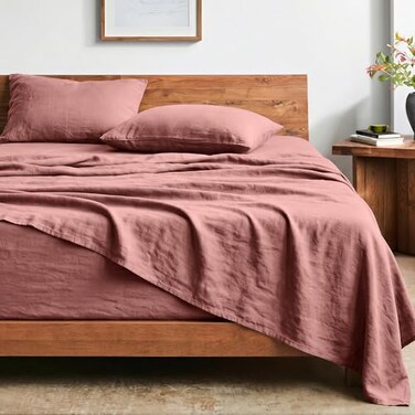 Bare Home Queen Sheet Set Luxury 1800 UltraSoft Stonewashed Microfiber Brushed Deep Pockets Easy Fit Breathable Bedding Sheet Sets Pillowcases Queen Dusty Rose