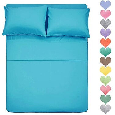 Best Season 400 Thread Count Cotton Full Size Sheet Set Turquoise Color 4 Piece 100 Cotton Bed Sheets Sets with Envelope Pillow Cases Deep Pocket fit Upto 16