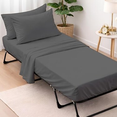 Cottington Lane 4 Piece Cot Sheets Set 30 X 75 with 6 Inch Deep Pocket Dark Grey Solid 100 Egyptian Cotton Cot Sheets Perfect for Narrow Twin Camp BunkTrifold Mattress Guest Bed Replacement
