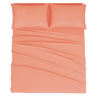 Mejoroom King Size Bed Sheet Set Hotel Luxury 1800 Bedding Sheets Pillowcases 16 Deep Pocket Fitted Sheet Soft Breathable Wrinkle Fade Resistant 4 PieceKing Coral