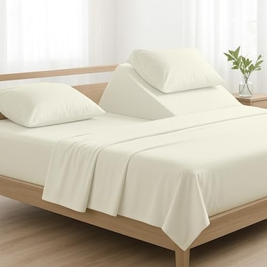NON Sticky cotton 4 Piece Top Split King Sheets Sets for Adjustable Bed 100 Egyptian Cotton Bed Sheets 34 Flex Head Fitted Sheet Fits 18 Deep Mattress 78 x 80 Ivory Solid