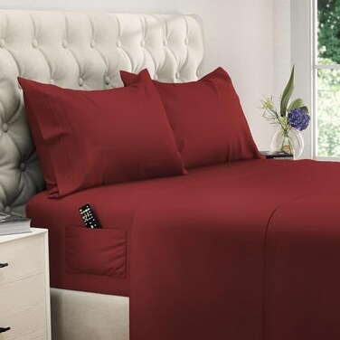 DREAMCARE Full Size Sheets Cooling Sheets 4pcs Set up to 15 Deep Pocket Full Sheet Set Sheets Full Size Bed Soft Long Lasting 100 Fine Brushed Polyester with Side Pocket Burgundy