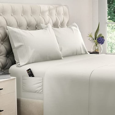 DREAMCARE Twin XL Sheet Sets 3 pcs Breathable Cooling Bed Sheets up to 21 Extra Deep Pocket Twin XL Sheets Set with Side Pockets Extra Soft 100 Brushed Hypoallergenic Hotel Luxury Ivory
