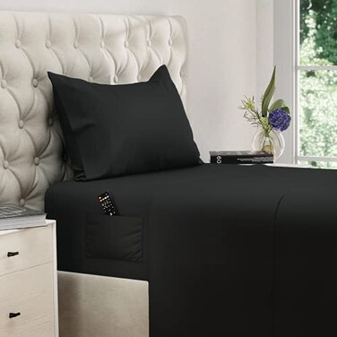 DREAMCARE Twin XL Sheet Sets 3 pcs Breathable Cooling Bed Sheets up to 21 Extra Deep Pocket Twin XL Sheets Set with Side Pockets Extra Soft 100 Brushed Hypoallergenic Hotel Luxury Black
