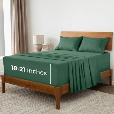 Mellanni Extra Deep King Sheets 4 PC Iconic Collection Bedding Hotel Luxury Ultra Soft Cooling Bed Sheets Wrinkle Fade Stain Resistant King Emerald Green