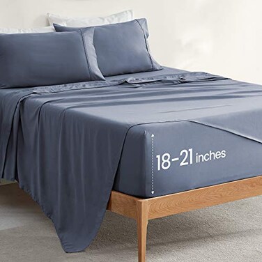 SLEEP ZONE Extra Deep Pocket 18 Twin Sheets Set for Kids 4 Piece Super Soft Bedding Sheets Fits Deep Mattress Flint Blue Queen