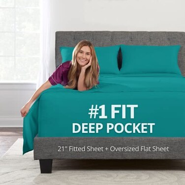 DeaLuxe California King Sheet Sets Deep Pocket California King Sheet Set 4Pieces 21 Cal King Sheets Deep Pocket Fitted Oversize Flat Sheet 2 Zipper Closure Pillowcases Cal King Bed Sheets Teal