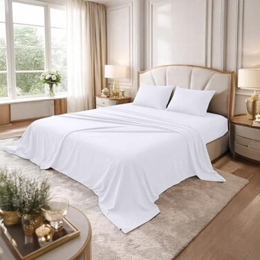 DAN RIVER Queen Jersey Sheet Set Luxury 100 Cotton Bed Sheets TShirt Sheets All Season Bedding Soft Comfortable Deep Pocket Jersey Cotton Bed Sheets 4Pc Queen White
