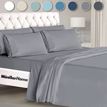 MUELLER HOME Mueller UltraTemp 6 PC Queen Sheet Set UltraSoft Luxury Series Cooling Breathable Hotel Luxury Bed Sheets Deep Pocket WrinkleFree OekoTEX Light Gray