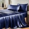 CozyLux Satin Sheets Queen Size Bed Set Silky Soft Bedding Similar to Silk 4 Piece Sheet Set for Hair and Skin Deep Pocket with AllAround Elastic Home Decor for Bedroom Navy
