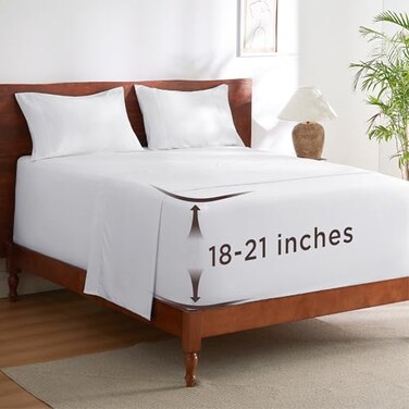 Bedsure Deep Pocket Full Size Bed Sheets Set Fits Mattresses Up to 21 Inches Thick 4 Piece GentleSoft Bed Sheets Moisture Wicking Soft Cooling Bedsheet Pillowcases Easy Secure Fit White