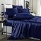 TREELY 6 Piece Satin Sheets Full Size Silky Smooth Navy Blue Sheet Set with Deep Pocket Fitted Sheet Flat Sheet 4 Pillowcases