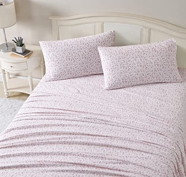 Laura Ashley Flannel Sheets King Size AntiPilling Wrinkle Resistant Cotton Touchably Soft for AllSeason Comfort Bed Sheets with Matching Pillowcases Fitted Sheet Paisley Prance Pink