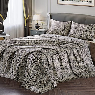 Vonty Satin Sheets Queen Size Silky Soft Satin Bed Sheets Leopard Print Sheet Set 1 Deep Pocket Fitted Sheet 1 Flat Sheet 2 Pillowcases