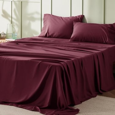 Bedsure California King Sheet Sets 4 Pieces Soft Cal King Sheets Breathable Cooling Hotel Luxury Easy Care Polyester Microfiber Bedding for Kids Women Men Red