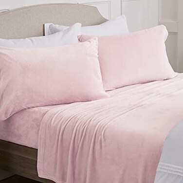 NY Loft Ultra Soft Micro Fleece Sheets Set with Extra Deep Pockets Extra Soft Velvet Fleece Sheet Set Super Plush Polar Fleece Velvet Plush Cozy Warmth Queen Light Pink