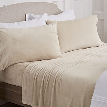 NY Loft Ultra Soft Micro Fleece Sheets Set with Extra Deep Pockets Extra Soft Velvet Fleece Sheet Set Super Plush Polar Fleece Velvet Plush Cozy Warmth Tribeca Collection Twin Beige