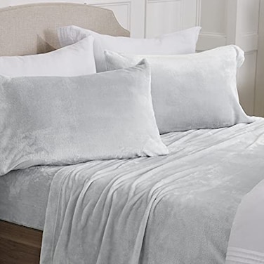 NY Loft Ultra Soft Micro Fleece Sheets Set with Extra Deep Pockets Extra Soft Velvet Sheet Set Super Plush Polar Fleece Velvet Plush Cozy Warmth Twin Light Grey