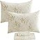 FADFAY Queen Bed Sheet Sets Floral Leaves Bed Sheet Set Premium 100 Cotton 600 TC Green Cream Flower Bedding Botanical Pastel Printed Soft Deep Pocket Fitted Sheet 4Pcs Queen