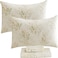 FADFAY Queen Bed Sheet Sets Floral Leaves Bed Sheet Set Premium 100 Cotton 600 TC Green Cream Flower Bedding Botanical Pastel Printed Soft Deep Pocket Fitted Sheet 4Pcs Queen