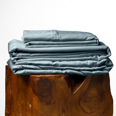 Olive + Olive Crate Tencel Lyocell Eucalyptus Sheets King Size Cooling Tencel Sheets for Hot Sleepers with 18 Inch Deep Pocket Fit Basalt Blue 4Piece Set
