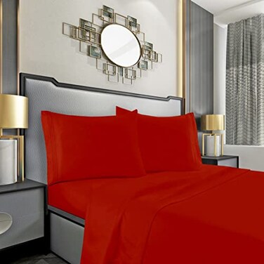 Mocassi Queen Sheet Set Luxury Hotel 1800 Premier Bedding Sheets Pillowcases Ultra Soft Breathable Cooling Bed Sheets Deep Pocket Wrinkle Resistant 4 Piece Set Queen Red