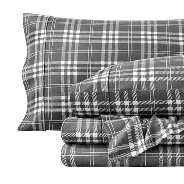 Bare Home Flannel Sheet Set Prints 100 Cotton Velvety Soft Heavyweight Double Brushed Flannel for Extra Softness Comfort Deep Pocket Bed Sheets Twin XL Stirling Plaid GreyWhite
