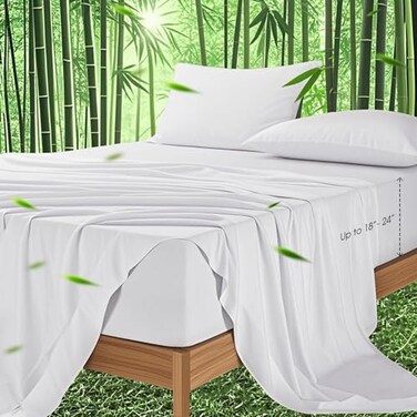 Ivellow Deep Pocket King Sheets Rayon Derived from Bamboo Extra Deep Pocket up to 1824 Hotel Luxury Cooling Sheets for King Size Bed Silky Soft Smooth Breathable Bed Sheets White