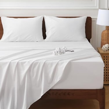 HYPREST Extra Deep Pocket Cal King Sheet Sets Fits 1824 in Deep Mattress 100 Cotton California King Sheet Set White Hotel Crisp Soft Sheet Sets Breahtable No Slipping