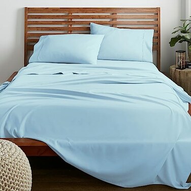 American Home Collection Queen Sheet Set UltraSoft Microfiber 15Inch Deep Pocket Wrinkle Free and Fade Resistant Misty Blue