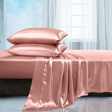 Manyshofu Satin Queen Sheets Set 4 Piece Soft Silky Satin Sheets Set Rose Gold Satin Bed Sheets Cooling Luxury Bedding Sheet Set1 Fitted Sheet 1 Flat Sheet 2 Pillow Cases