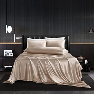 HommxJF 5Pcs Satin Sheets Set Full Size Sheets Taupe Sheets Silky Breathable Luxury Bedding Sheets with 1 Satin Flat Sheet1Deep Pocket Fitted Sheet3 Pillowcases