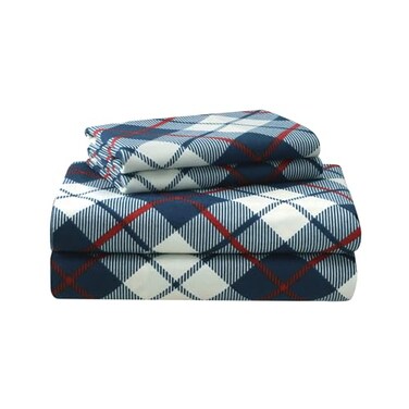 Featherhead 100 Cotton 4PCs Flannel Sheet Set Queen Size Tartan Plaid DoubleBrushed for Extra Softness Warm Breathable Extra Deep Pockets fits Up to 17 1 Flat 1 Fitted 2 Pillowcase
