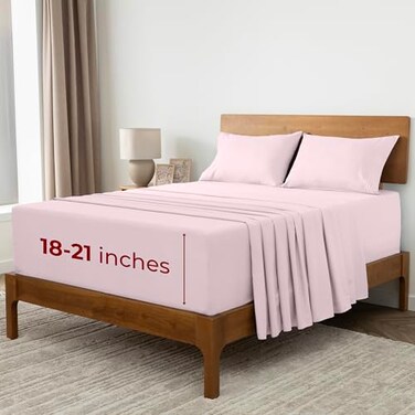 Mellanni Extra Deep Queen Sheets 4 PC Iconic Collection Bedding Hotel Luxury Ultra Soft Cooling Bed Sheets Wrinkle Fade Stain Resistant Queen Blush Pink