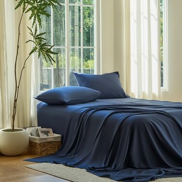 DOZ by DOZ Sheet Set 100 Viscose derived from Bamboo Organically Grown Buttery Soft Cooling Sheets High GSM Deep Pockets 3 Piece 2 Pillowcases 1 Fitted Sheet Sapphire Queen