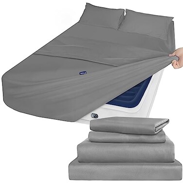 Moonsea Extra Deep Pocket Full Sheet Set Breathable Extra Soft Deep Pocket Full Size Sheet Sets Easy Fit 16in to 24in Mattress 4 Piece Set Grey Bed Sheets Set