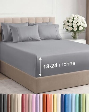 CGK Unlimited Extra Deep Queen Sheet Set 6 Piece Breathable and Cooling Sheets Hotel Luxury Bedding for Women Men Kids Teens Easy Secure Fit Soft Wrinkle Free Comfy Extra Deep Pockets Steel Blue