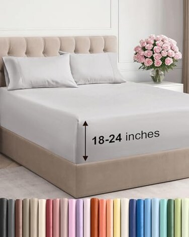 CGK Unlimited Extra Deep Queen Sheet Set 4 Piece Breathable Cooling Bed Sheets Easily Fits 18 to 24 inch Mattress Ultra Soft Wrinkle Fade Free w Extra Deep Pockets Hotel Luxury Bedding French Grey