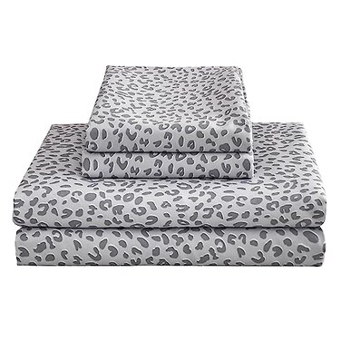 Mooreeke Leopard Cheetah Printed Queen Bed Sheets Soft Microfiber Bedding Sheets Pillowcases Deep Pocket NonSlip Fitted Queen Sheet Silver Grey Animal Pattern Bedsheets