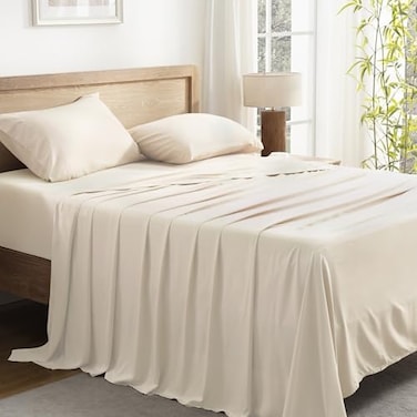 Andency King Size Sheets Set 100 Viscose Derived from Bamboo Cooling Summer King Sheets Deep Pocket Up to 16 Silky Soft Bed Sheets Hotel Breathable Bedding Sheets Pillowcases Beige