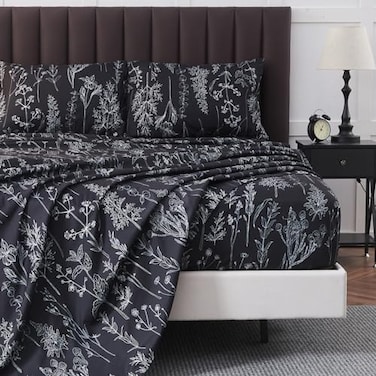 HYPREST Black Sheets QueenDeep Pocket Sheets 1800 Thread Count Pattrn Bed Sheets Soft Breathable Cute Printed Boho Farmhouse Bed Sheets OekoTex Certificated Up to 18 Inch