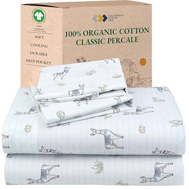 California Design Den Printed Queen Size Bed Sheet Set 100 Organic Cotton Percale Sheets Deep Pocket Queen Sheets Pillowcase Set Llama