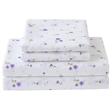 Softan Floral Queen Sheet Set Purple Flower Bed Sheets Printed Queen Size 4 Piece Microfiber Patterned Fitted Sheets with 15 Deep Pocket Spring Flower Sheets and Pillowcase Set